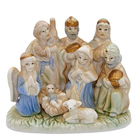 Porcelain Nativity Scene Figurine Holiday Christmas Religious Decor 4x4.5” - Picture 1 of 11